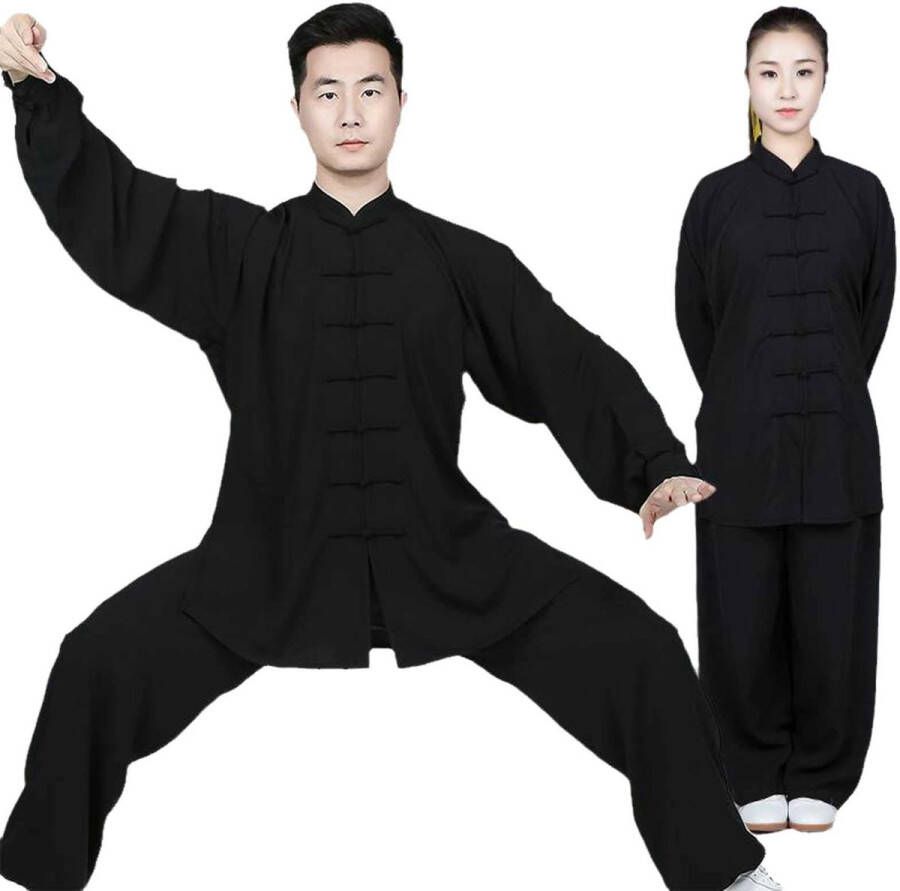 Senza Marchio HFCY Chinese traditionele Kung Fu-kleding Tai Chi Uniform nen Martial Arts Sets Wing Chun Taekwondo Kleding Meditatie Yoga Uniform Zwart-XXXXL