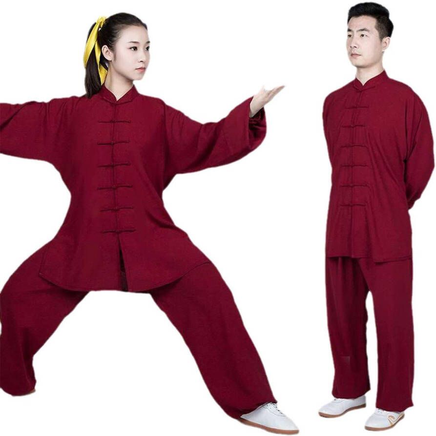 Senza Marchio HFCY Chinese traditionele Kung Fu-kleding Tai Chi Uniform nen Martial Arts Sets Wing Chun Taekwondo Kleding Meditatie Yoga Uniform Rood-XXXXL