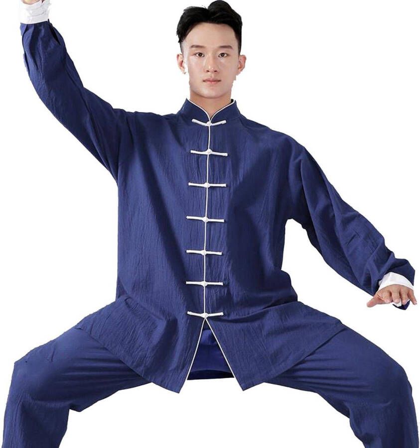 Senza Marchio HFCY Tai Chi praktijk unifor vechtkunst sets voor nen en Chinese Kung Fu-kleding Zen Meditatie Uniform Blauw-S