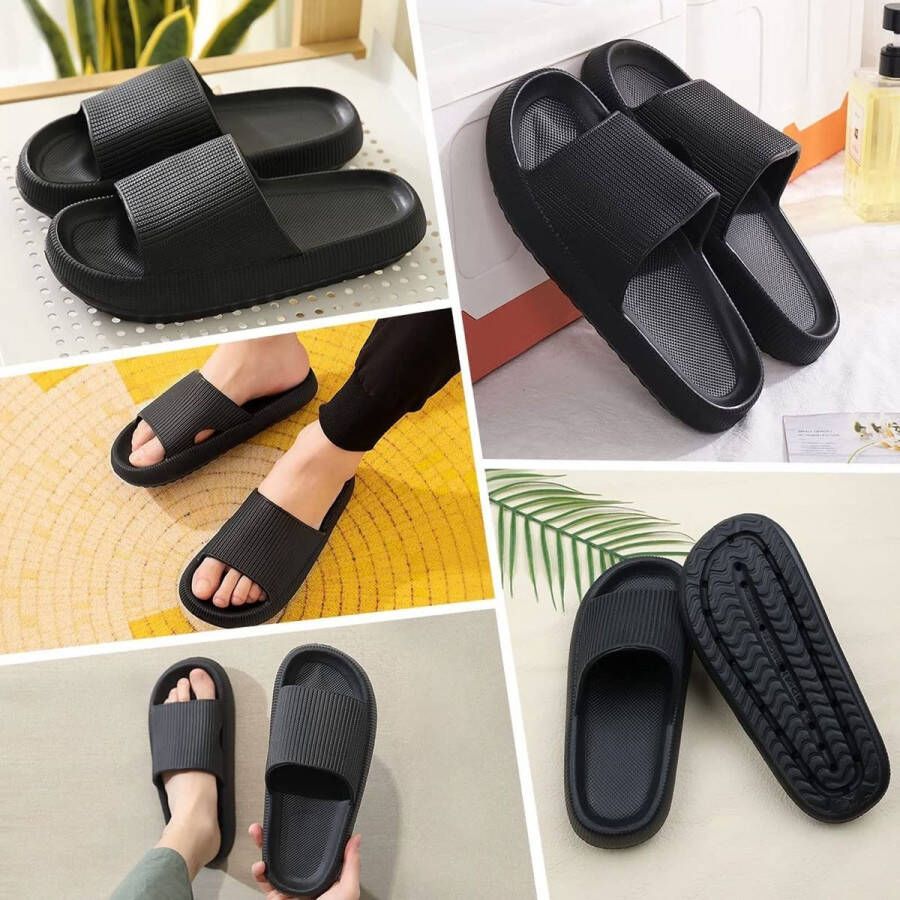 Senza Marchio NGYYIO Sandalen Bath Shoes Slippers Bath Slippers Cloud Slippers Rubber Home Slippers Non-slip Mules(Schwarz 39 EU)
