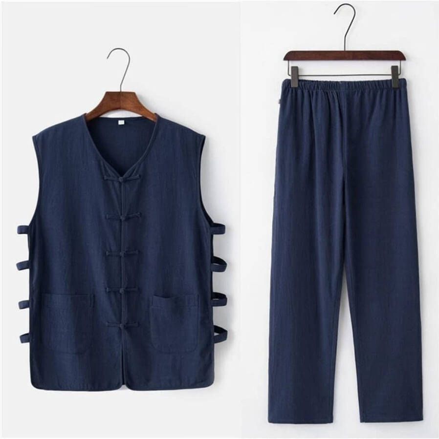 Senza Marchio Tai Chi Uniform Vechtsporten Kung Fu Uniform Zacht Chinees Tang Pak Tai Chi Uniform Traditioneel Heren Katoen Linnen Kung Fu Pak Mannelijk Mouwloos Wagoner Undershirt+lange Broek Sets (Kleur: #4