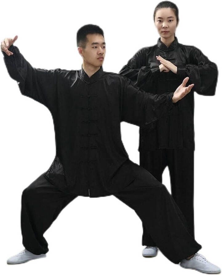 Senza Marchio Tai Chi Uniform Vechtsporten Kung Fu Uniform Zacht Puur Gekleurd Chinese Traditionele Kleding Tai Chi Kung Fu Pak Unifor Wushu Top+broek Sets Trainingskostuums (kleur: zwart maat: E (