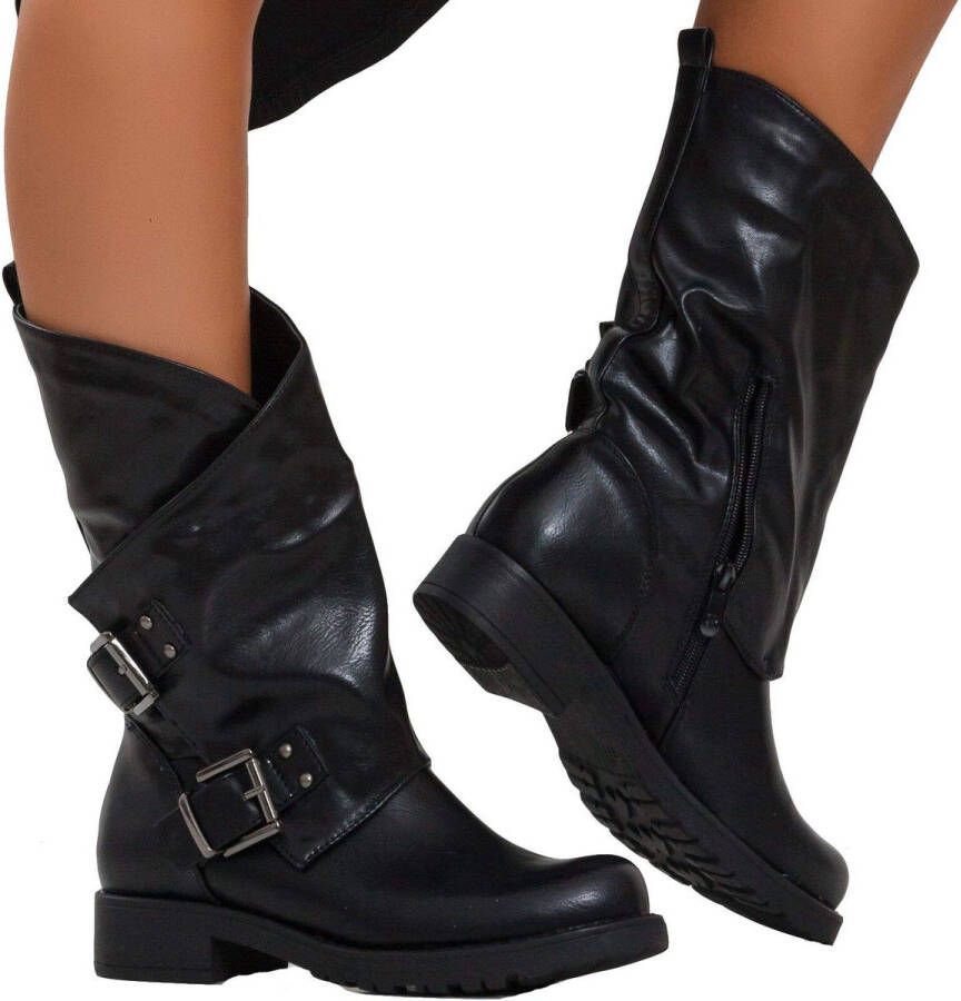 Senza Marchio Toocool Dames Bassi Biker Boots motorlaarzen gespen Anfibi SA9907