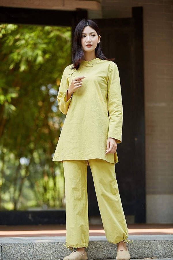 Senza Marchio Vier seizoenen Tai Chi Uniform Set Vechtsport Pak Dames Tai Chi Uniform Katoen Chinese Traditionele Vechtsport Pak Ochtend Oefeningen Kung Fu Kleding Zen Meditatie Yoga Pak