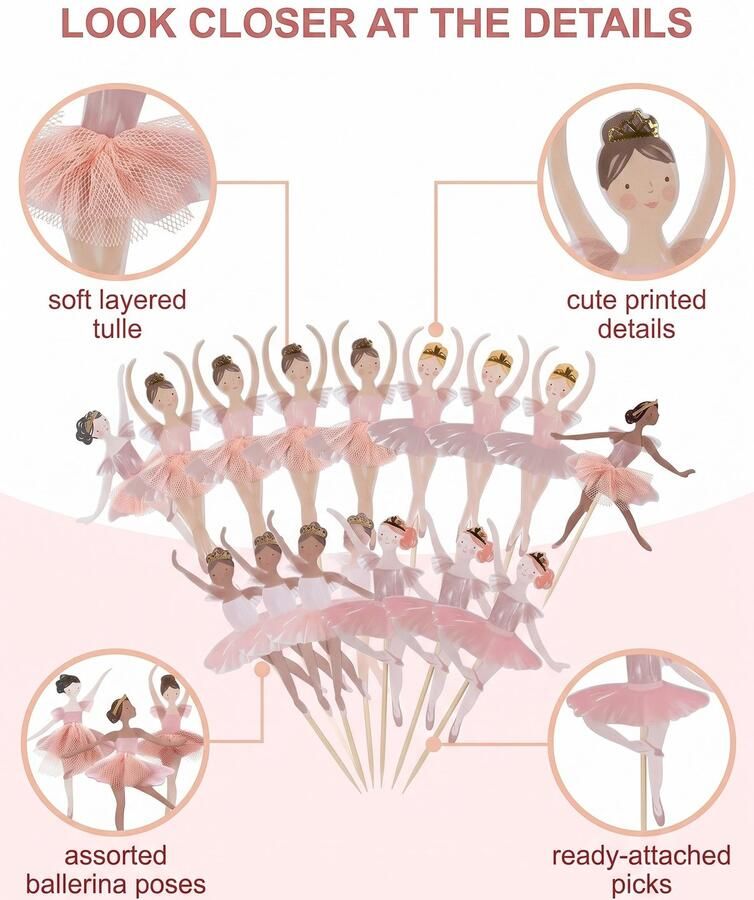 Set van 24 Ballerina Taartdecoraties voor Feestjes