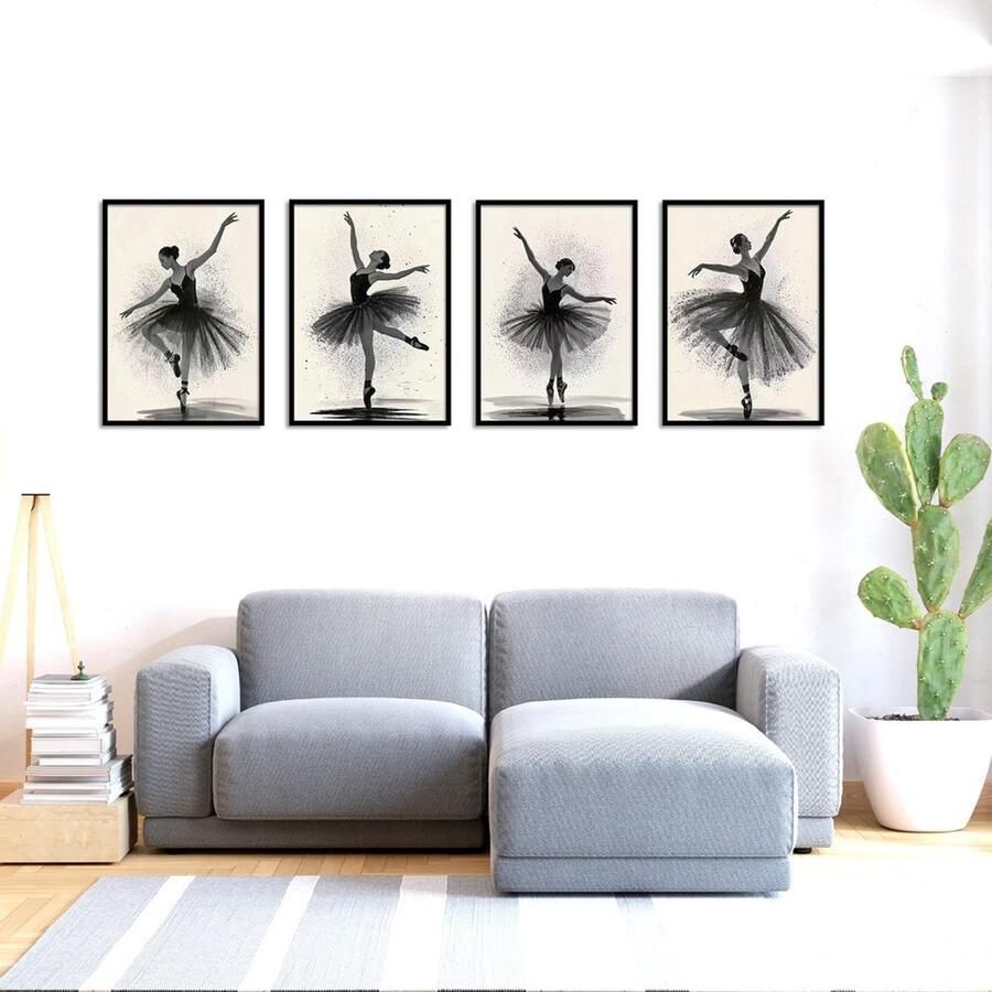 Set van 4 Diamant Schilderijen met Ballerina's
