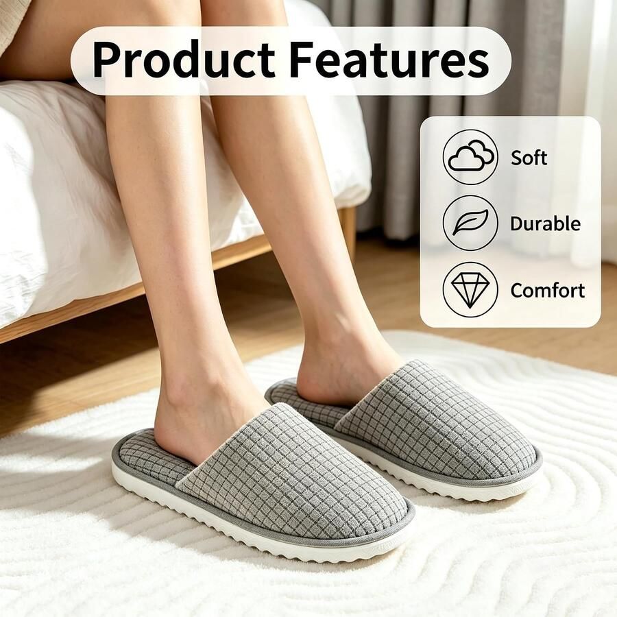 Set van 4 Paar Gastpantoffels Grijs en Geel 28 5 x Comfortabele Slippers voor Gasten of Hotels