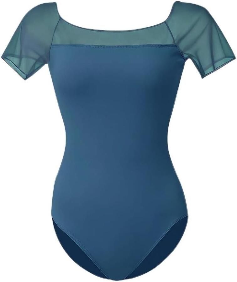 Sexy Mesh Ballet Shirt voor Dames met Beha Korte Mouwen Ballet Body en Danskleding voor Ballerina's van Nylon - Foto 1