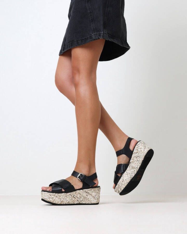 Shabbies Amsterdam Espadrille Isa sandaal glad leer zwart