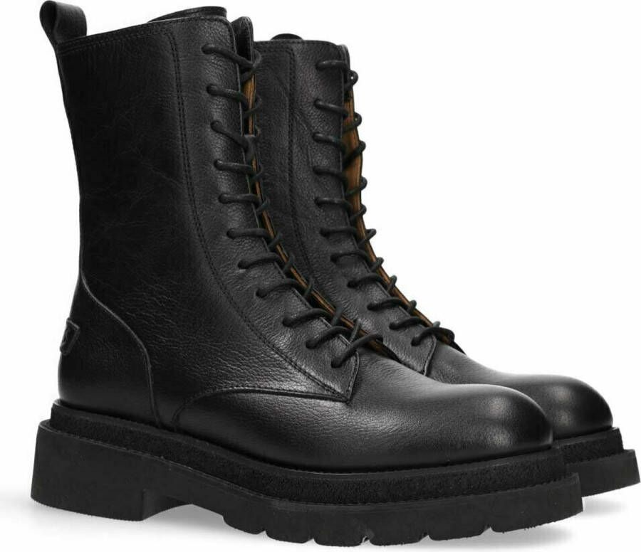 Shabbies Amsterdam Mirle leren veterboots zwart