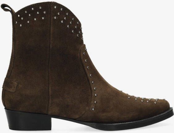 Shabbies Amsterdam Enkellaarzen Janina Ankie Studs Donker Brown Dames Laarzen