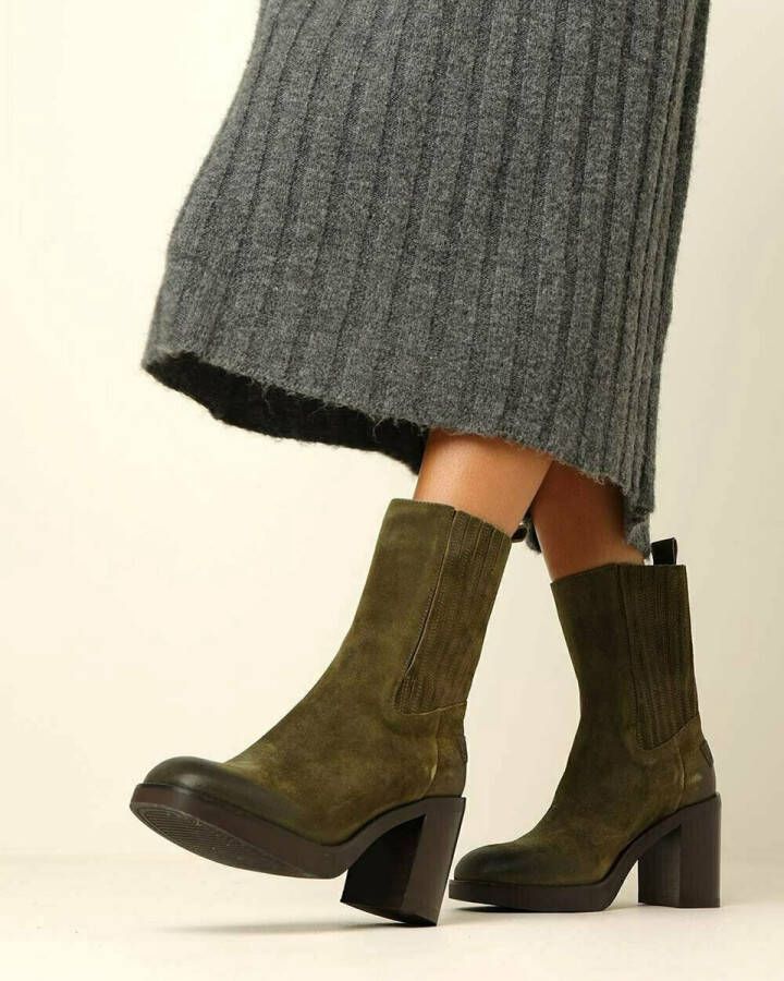 Shabbies Amsterdam Chelsea Boot Gewaxt Leer Olijf Dames Laarzen