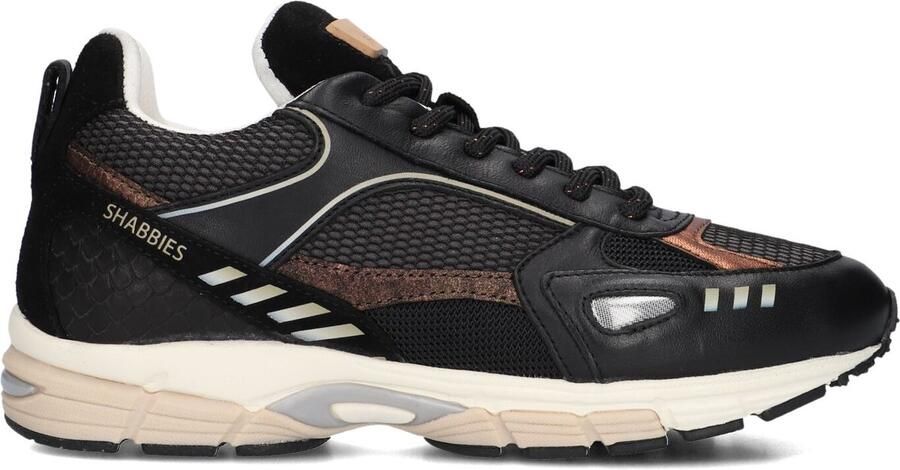 SHABBIES Lage Sneakers Dames Abbey Masha Leer Zwart