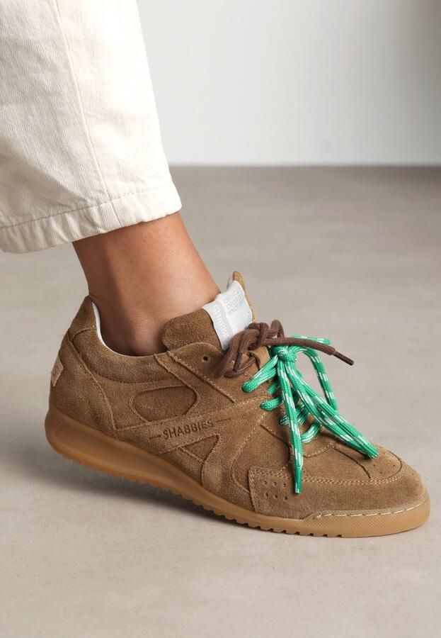 SHABBIES Lage Sneakers Dames April Mina Maat: 38 Materiaal: Suède Kleur: Bruin