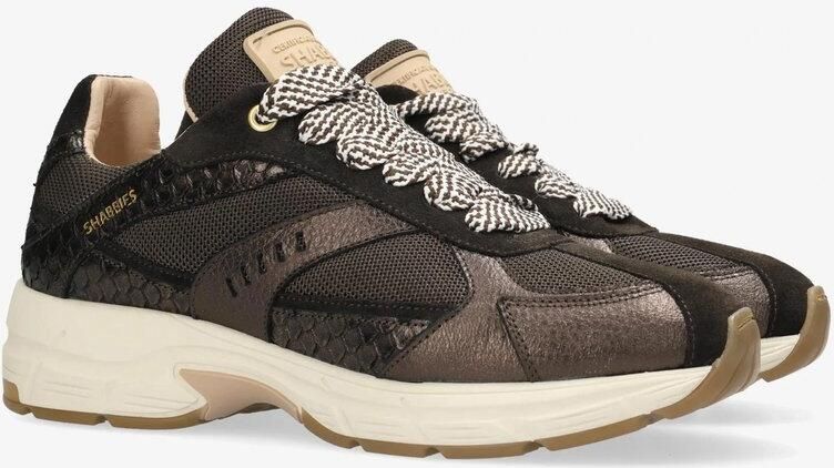 SHABBIES Lage Sneakers Dames Celia Race Leer Bruin - Foto 4