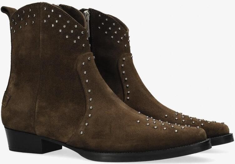 Shabbies Amsterdam Enkellaarzen Janina Ankie Studs Donker Brown Dames Laarzen
