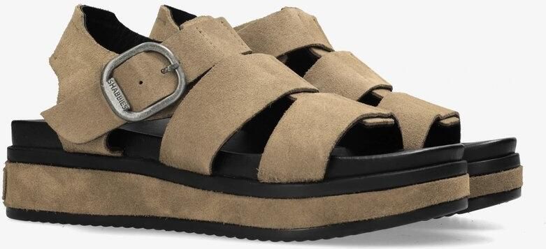 Shabbies Amsterdam Shabbies Dames Sandalen met hak Maro Bold Beige Suède Plateauzool - Foto 7