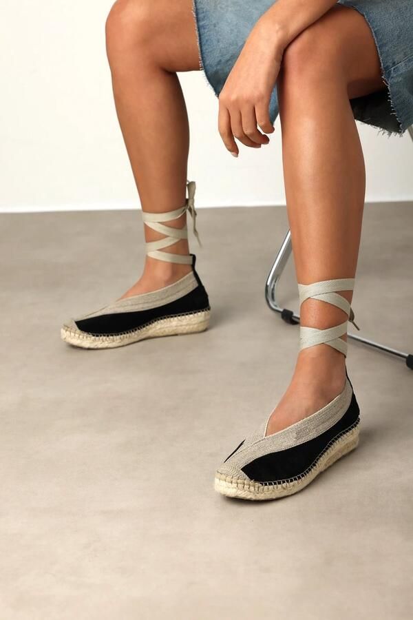 SHABBIES Espadrilles Dames Palma Suède Zwart - Foto 4