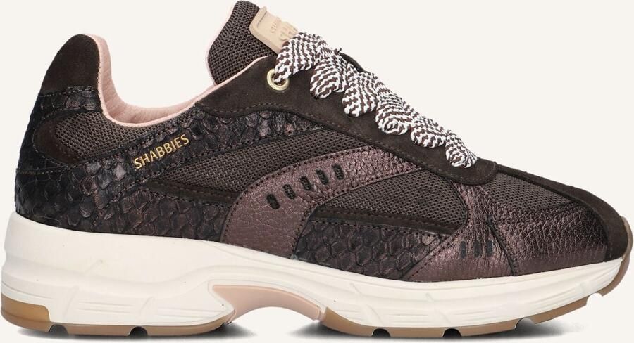 SHABBIES Lage Sneakers Dames Celia Race Maat: 41 Materiaal: Leer Kleur: Bruin