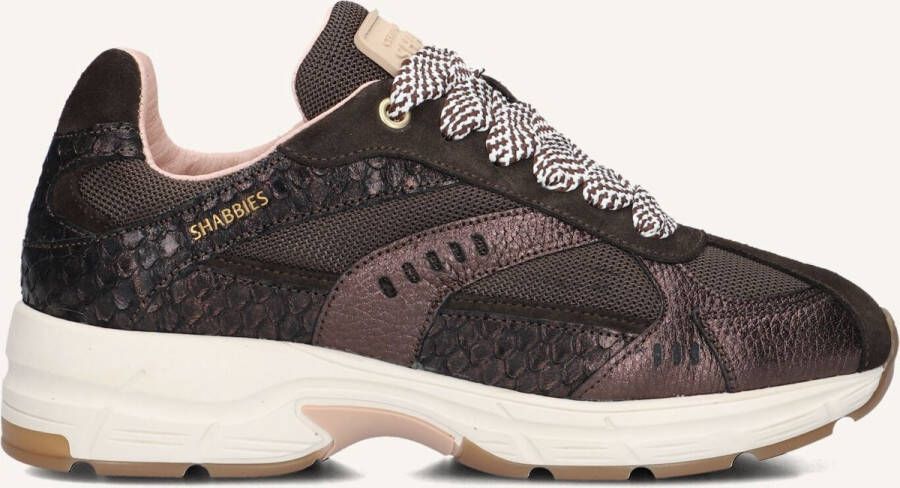 SHABBIES Lage Sneakers Dames Celia Race Maat: 42 Materiaal: Leer Kleur: Bruin