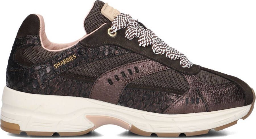 SHABBIES Lage Sneakers Dames Celia Race Maat: 40 Materiaal: Leer Kleur: Bruin