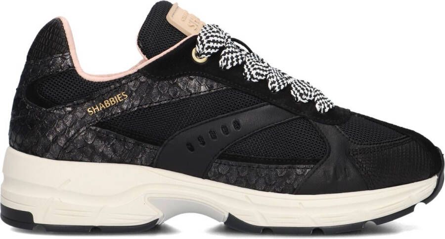 SHABBIES Lage Sneakers Dames Celia Race Maat: 38 Materiaal: Leer Kleur: Zwart
