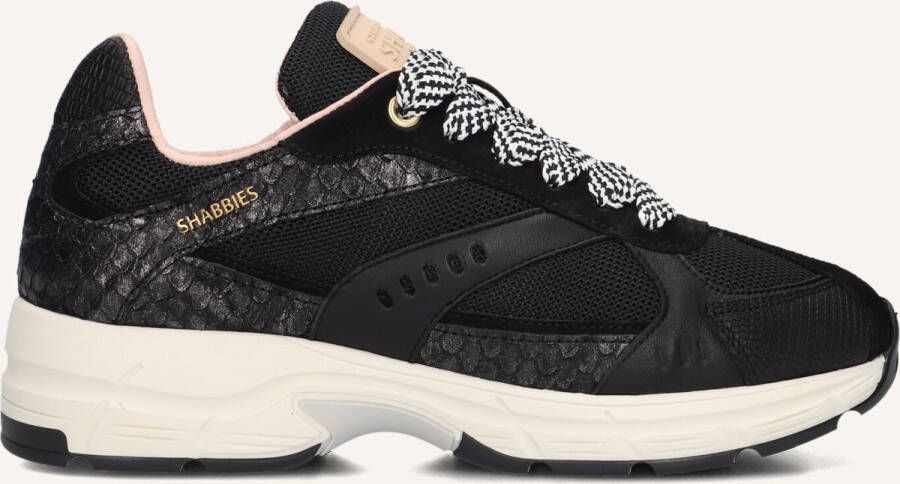 SHABBIES Lage Sneakers Dames Celia Race Maat: 37 Materiaal: Leer Kleur: Zwart