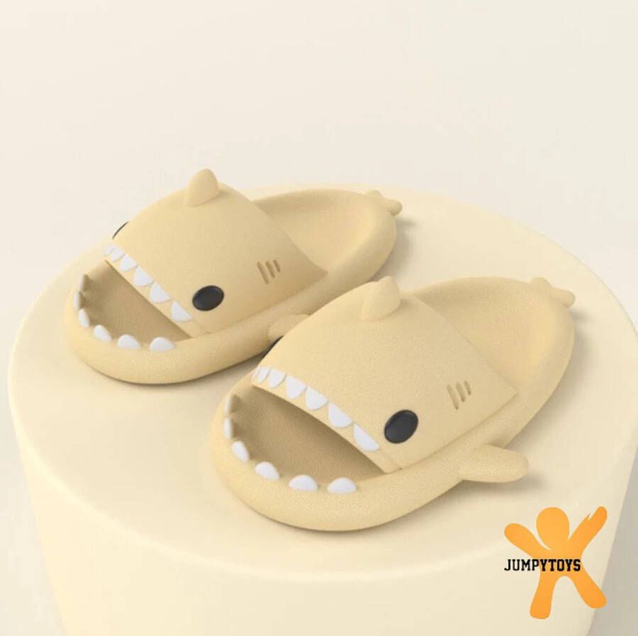 Sharkyslides Jumpytoys S JUMPYTOYS Badslippers Haai Slippers Kerstcadeau X-mas gift Kerstmis EVA Product BLANCO BEIGE