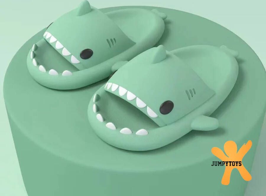 Sharkyslides Kids Jumpytoys SHARKYSLIDES JUMPYTOYS Badslippers Haai Slippers Kerstcadeau X-mas gift Kerstmis EVA GRINGO GREEN