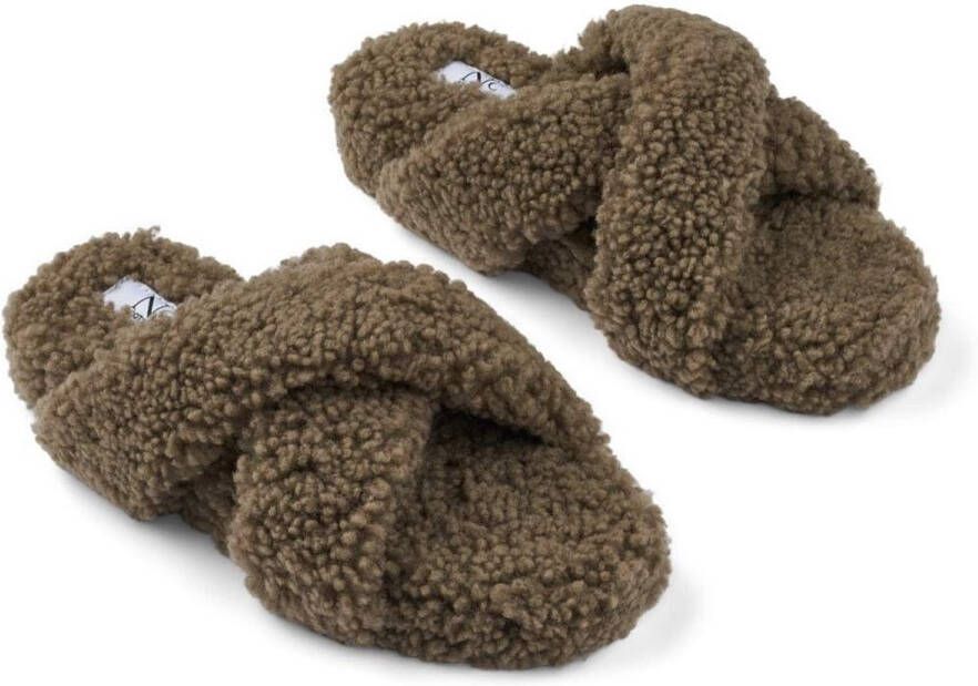 Sheepskin House Curly Cross Slipper Schapenvacht Rubberen buitenzool
