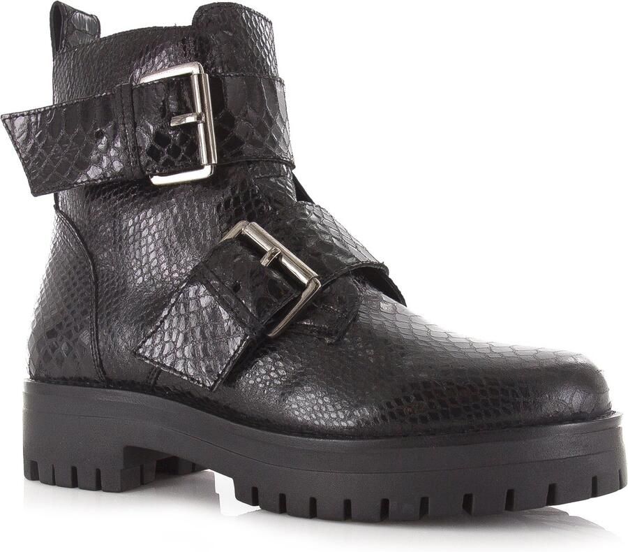 Shoecolate Bikerboot met ritssluiting Zwart Leer Biker boots Dames - Foto 2