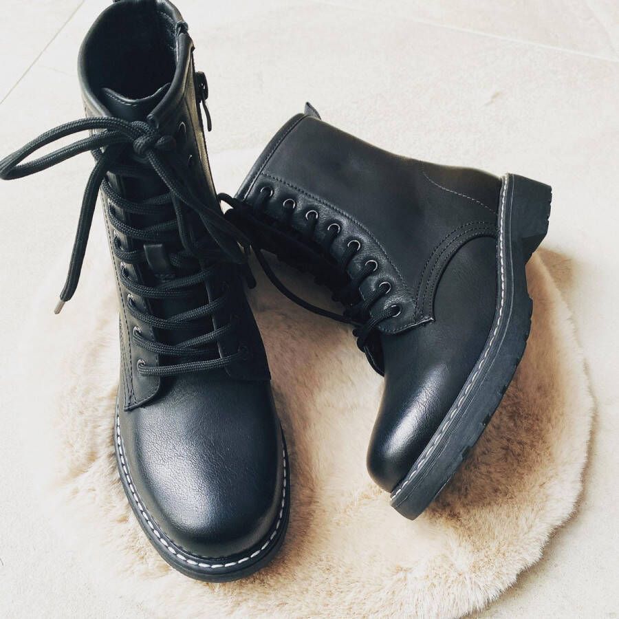Shoekueen Dames Mat Veter Enkellaarzen Zwart