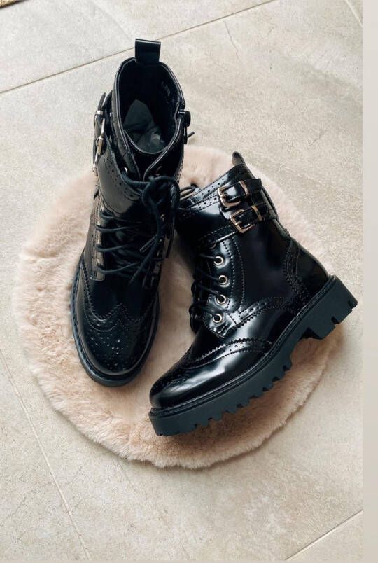 Shoekueen Dames Schoenen Zwart Enkellaarzen Gesp