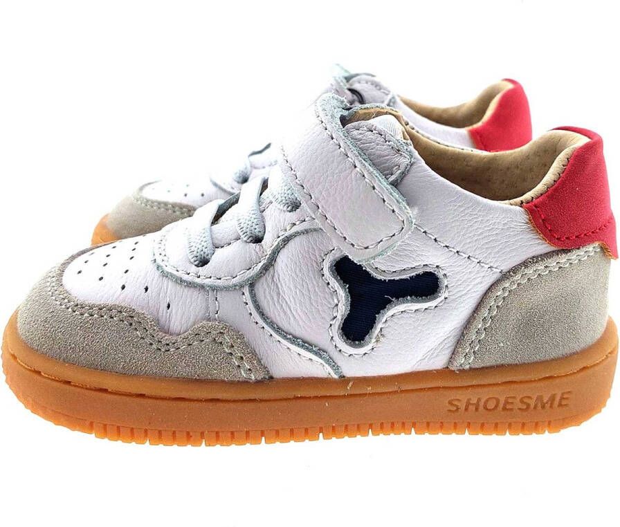 Shoesme Baby Babysneakers Jongens White Grey Red Leer