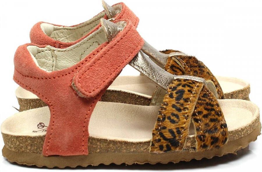 Shoesme BI20S074-C suède sandalen koraalrood panterprint