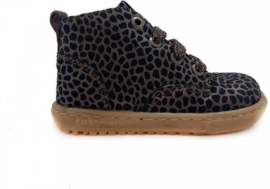 Shoesme EF21W035-A leren veterboots met panterprint brons zwart