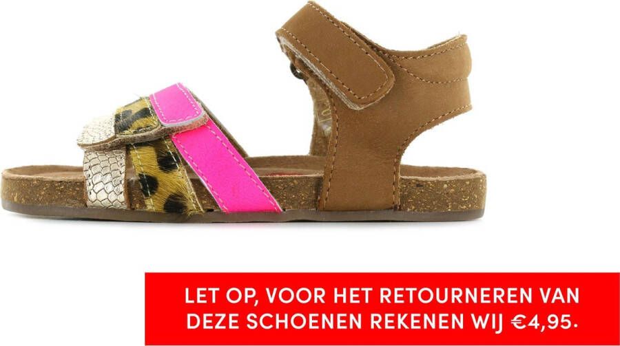 Shoesme cognac sandaal met fuchsia en snake-details