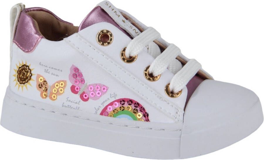 Shoesme Veterschoenen Meisjes white Pink Leer