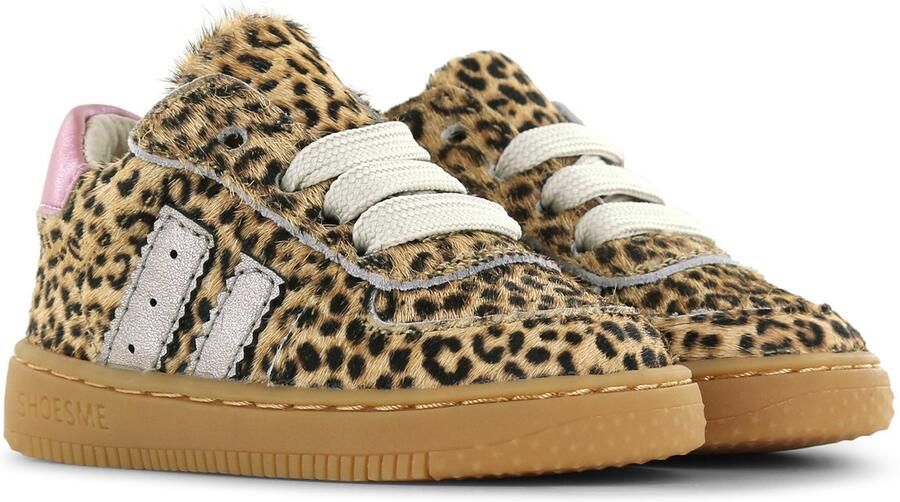 Shoesme leren sneakers met ponyhair en panterprint beige zwart - Foto 4