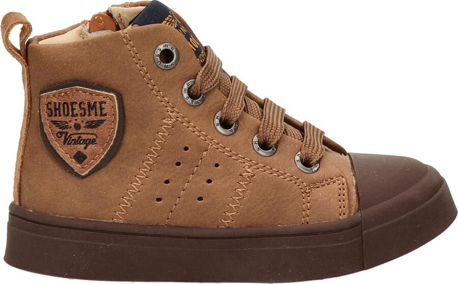 Shoesme Cognac Veterboot Met Patch Veterschoen Kind Jongens Brown Microleer - Foto 7