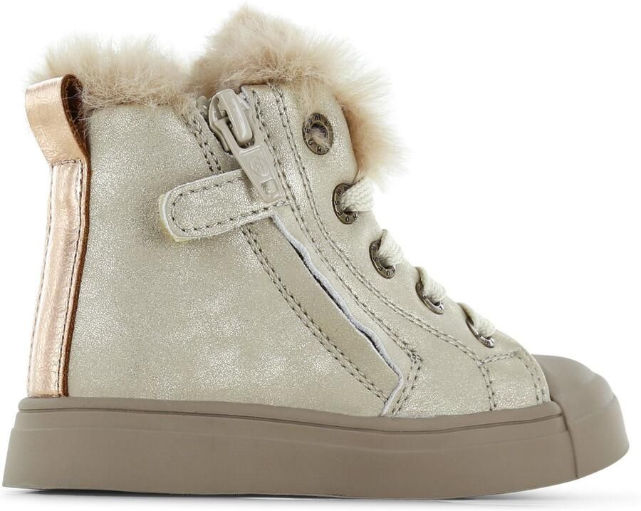 Shoesme Gouden Veterboot Met Katjes Veterschoen Kind Meisjes Gold Cat Microfiber Leer