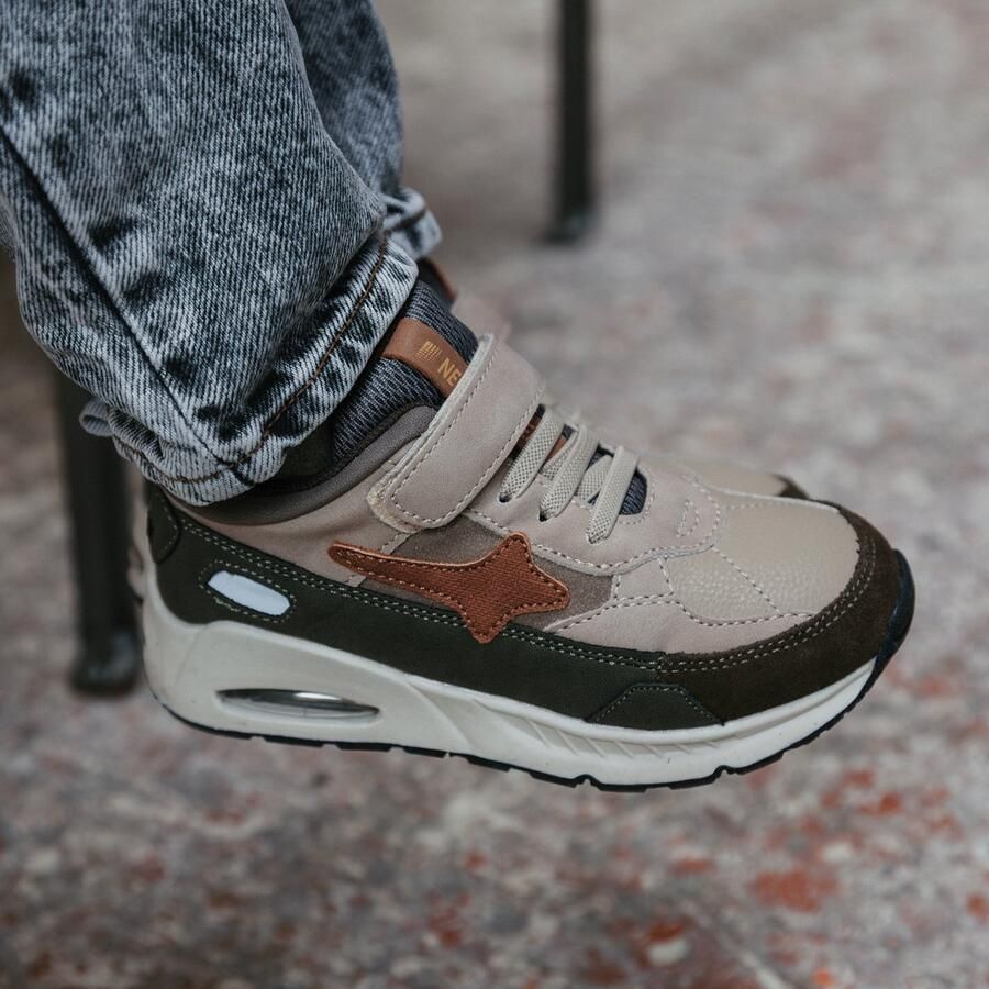 Shoesme Sneakers Jongens Beige Green Sportvoering