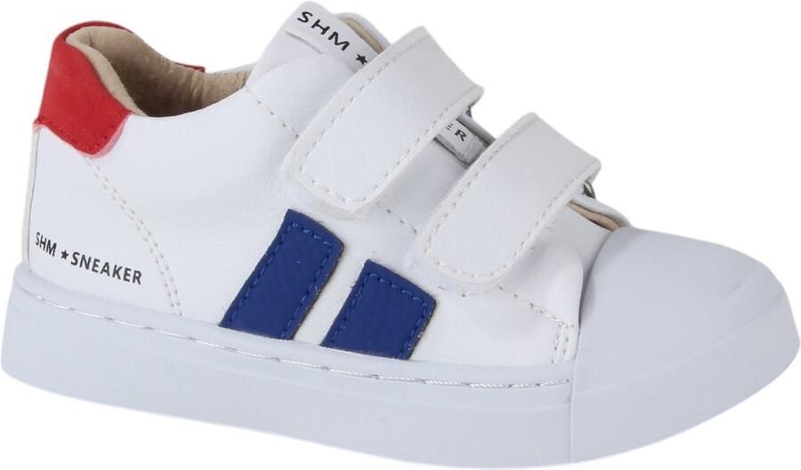 Shoesme Witte Sneaker Met Blauwe Stripings Sneakers Kinderen Jongens White Blue Red Microfiber leer