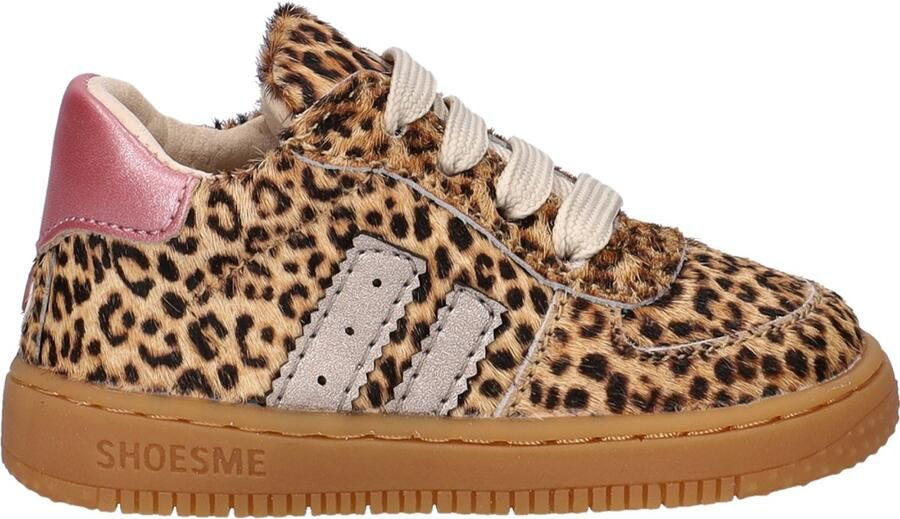 Shoesme leren sneakers met ponyhair en panterprint beige zwart