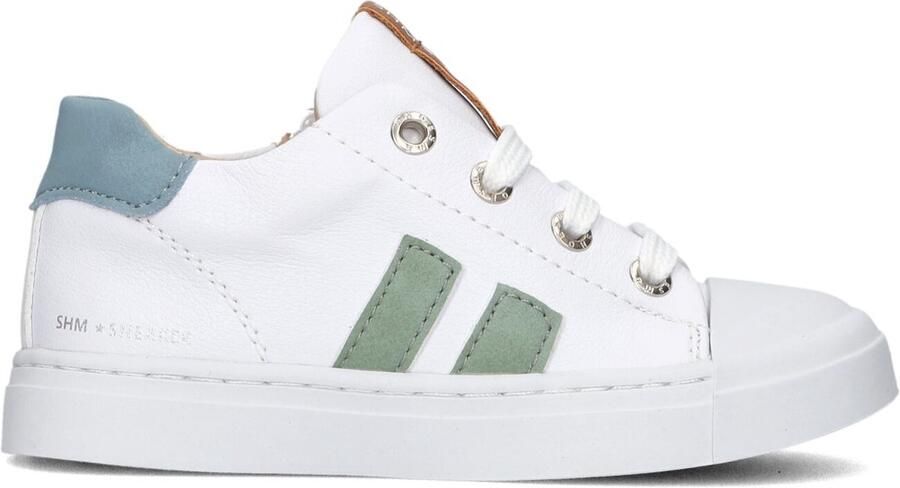 Shoesme Witte Sneaker Met Stripings Veterschoen Kind Unisex White Green Microleer - Foto 2