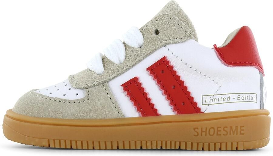 Shoesme Wit-Rood Sneakertje Sneakers Kinderen Unisex Beige Red Suède