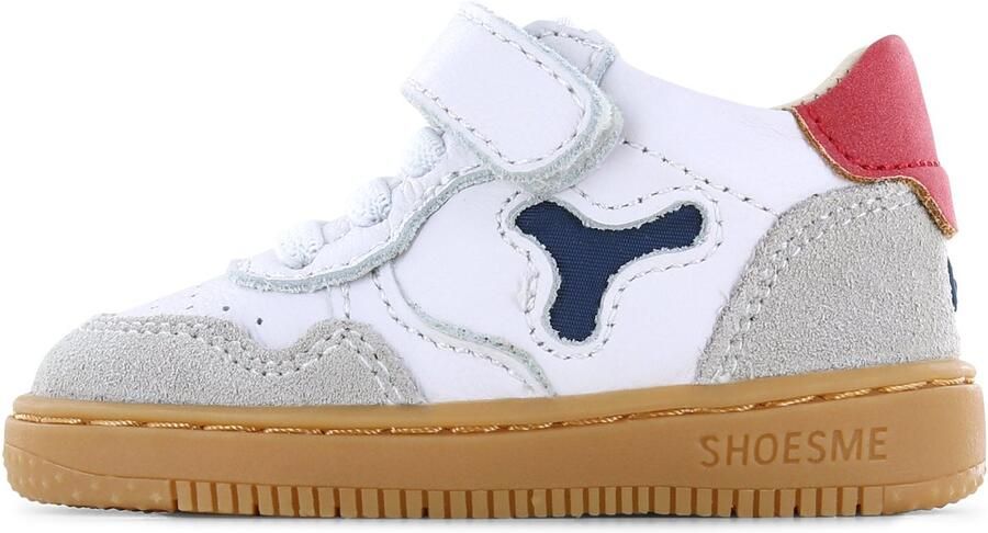 Shoesme Baby Babysneakers Jongens White Grey Red Leer