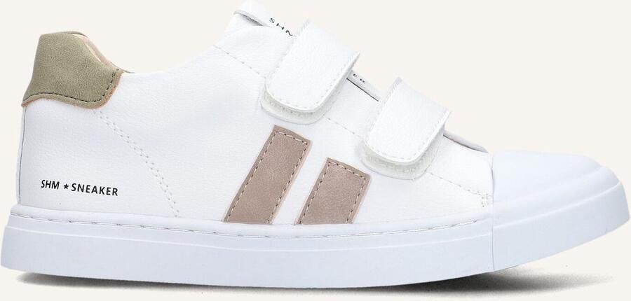 Shoesme Witte Sneaker Met Taupe Stripings Sneakers Kinderen White Taupe Microfiber leer