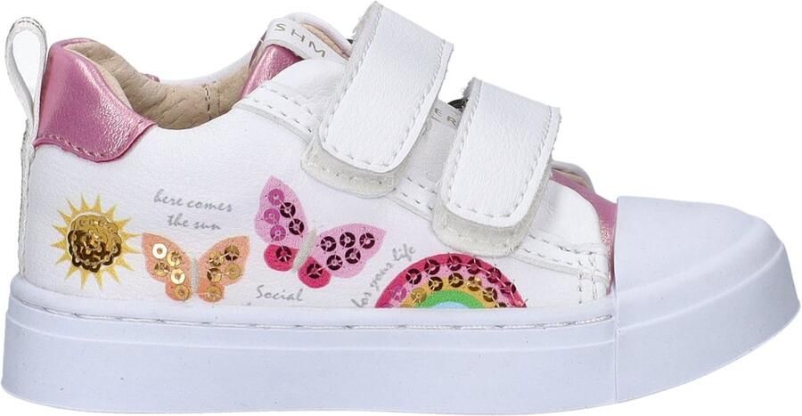 Shoesme Witte Sneaker Met Vlinders Sneakers Kinderen Meisjes White Pink Microfiber leer