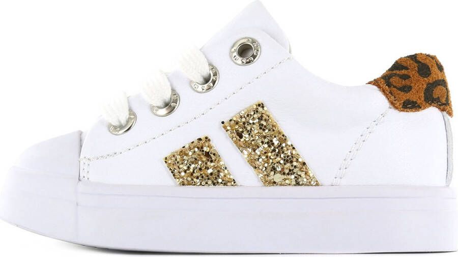 Shoesme SH21S021-A leren sneakers met glitters wit goud Meisjes Leer Panterprint 26